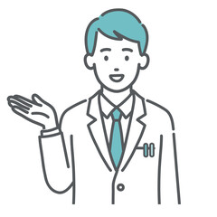 Fototapeta premium 案内する・紹介する男性医師のイラスト（手のひら・上半身）