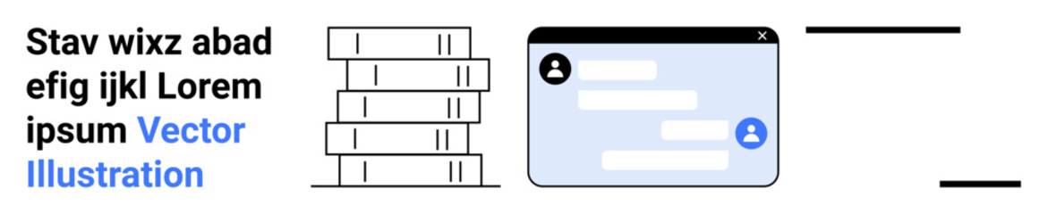 Fototapeta premium Education, online communication, data sharing, e-learning, technology integration, messaging apps. Stacked books next to a chat interface. Education and online communication