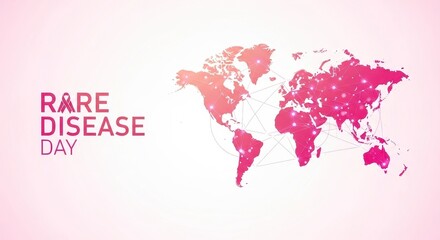 World map highlighting awareness for rare disease day with pink and red shades