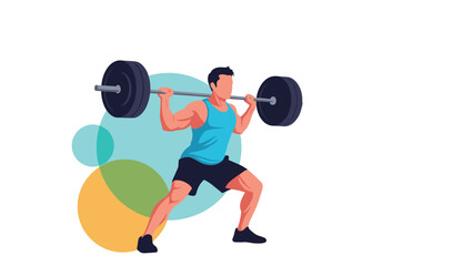 Muscular man lifting heavy weights, performing squats, symbolizing strength training, fitness, and a healthy lifestyle.