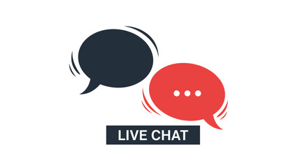 Two speech bubbles with "Live Chat" text, symbolizing online customer support, instant messaging, and digital communication.
