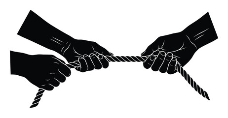 Tug of war vector illustration in flat design, hands pulling rope in competitive game activity © GoDesigner
