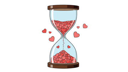Hourglass with small hearts instead of sand, symbolizing the passage of time in love, patience, and romantic connection.