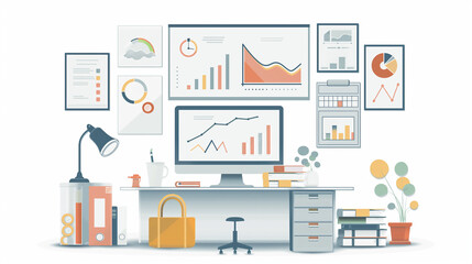 Naklejka premium Marketing strategy presentation in creative office, branding and growth planning concept