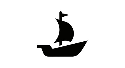 Black silhouette of a sailing ship on a white background © ati