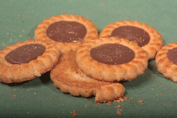 chocolate cookies on a green backgound