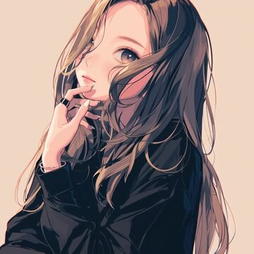 「こちらを見つめるロングヘアの女性、アニメーション、エモい雰囲気、ポートレート、AI生成動画」