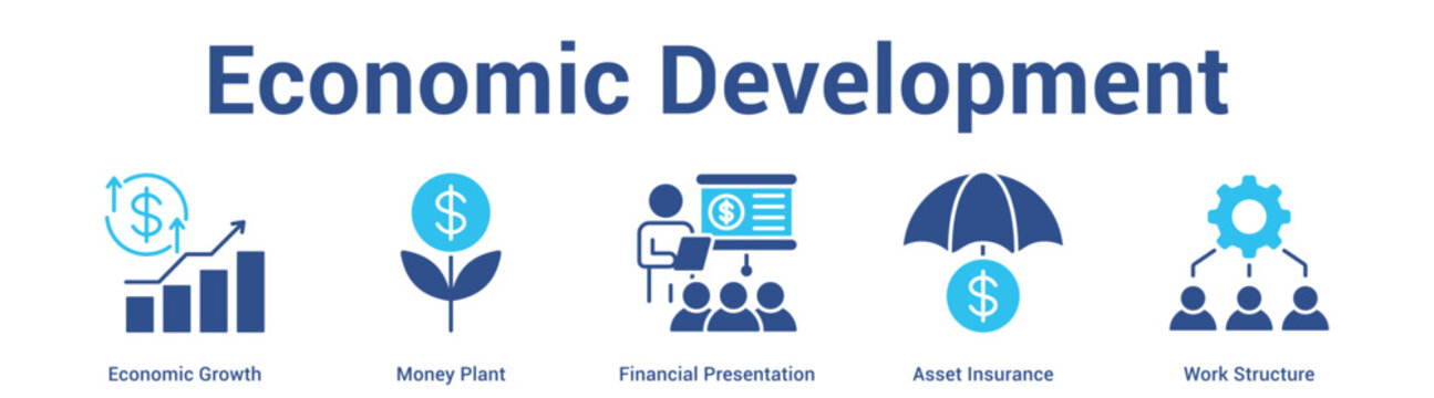 Economic Development web banner icon set vector illustration concept for business with icon of Economic Growth, Money Plant, Financial Presentation, Asset Insuran.