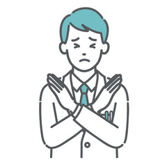 Fototapeta premium NGサインを出す男性医師のイラスト（禁止・注意・上半身）