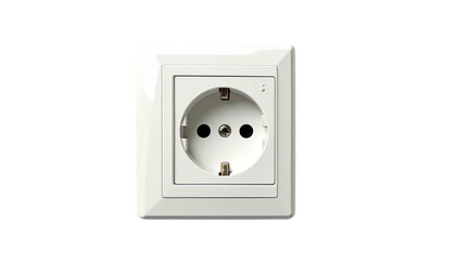 White square electrical outlet with two holes and two metal grounds on black