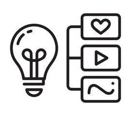 Content Marketing Strategy Line Icon &ndash; Creative Idea, Media Planning and Digital Content Network Vector