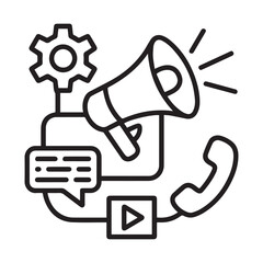 Digital Marketing Communication Line Icon &ndash; Promotion, Advertising, Media Automation and Customer Engagement Vector