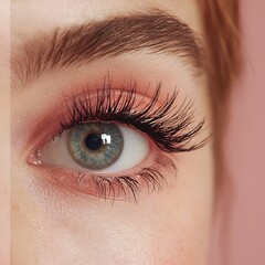 Fototapeta premium Before and After: Straight, sleek eyelashes → Whippy lashes with spiked clusters, sweet K-Beauty style eyes, soft pastel shades.