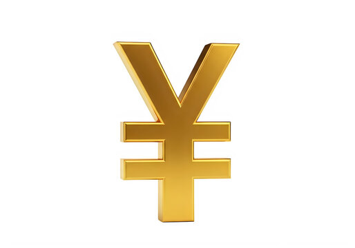 Golden yuan sign on a white background isolated on transparent background