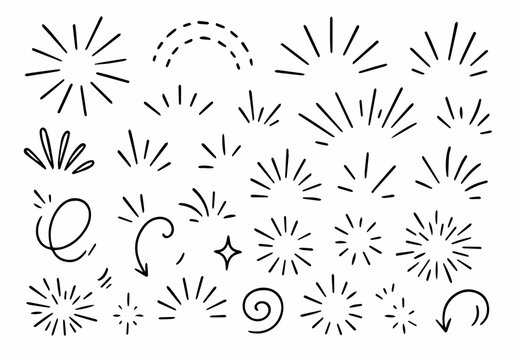 hand drawn doodle vector set of sketchy bursts motion rays and emphasis lines illustrated in a fun and dynamic style isolated on white background
