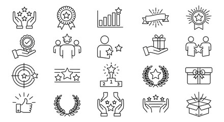 Obraz premium Collection of various simple line icons representing achievement, success, and celebration in a minimalist style
