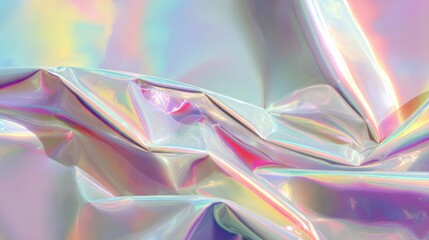 Obraz premium Iridescent holographic foil background with soft pastel gradients