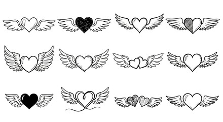 A collection of heart and wing illustrations in various styles and designs © charli