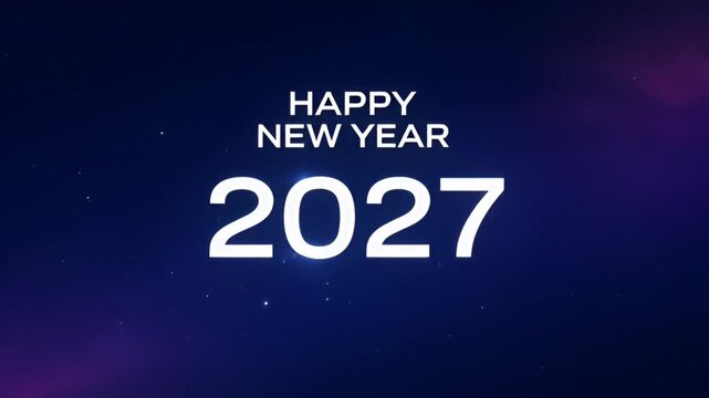 Celebrating New Year 2027 with Digital Graphic Text Displayed Against Night Sky Background from a Centered Viewpoint