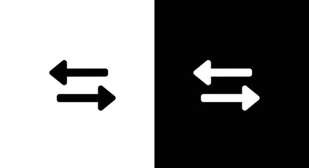 Left Right Arrows Icon Set in Black and White, Minimal Swap Switch Direction Symbol on Square Background