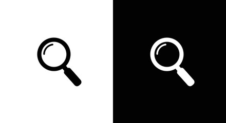Search Magnifying Glass Icon Set in Black and White, Minimal Find Zoom Symbol on Square Background