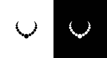 Beaded Necklace Icon Set in Black and White, Minimal Jewelry Silhouette on Square Background