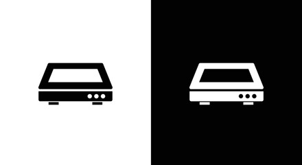 DVD Player Icon Set in Black and White, Minimal Media Device Symbol on Square Background