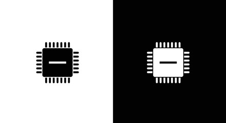 Microchip Processor Icon Set in Black and White, Minimal CPU Technology Symbol on Square Background