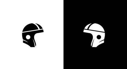 Motorcycle Helmet Icon Set in Black and White, Minimal Rider Safety Symbol on Square Background