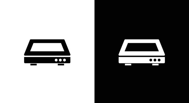 DVD Player Icon Set in Black and White, Minimal Media Device Symbol on Square Background