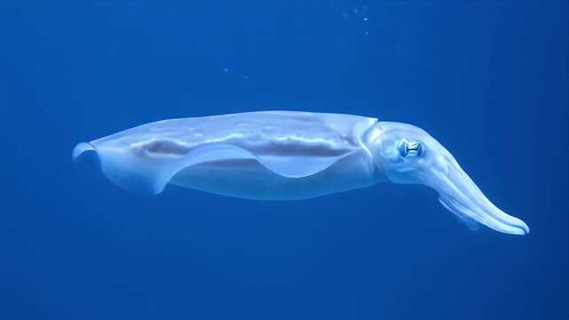 Captivating Cuttlefish Gracefully Glides Through Deep Blue Oceanic Waters Showcasing Its Intricate Camouflage Abilities