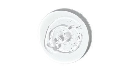 Naklejka premium Clear gel droplet on a white circular surface, top view