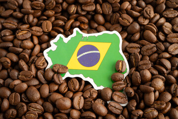 Brazil flag on coffee bean, import export trade online commerce.