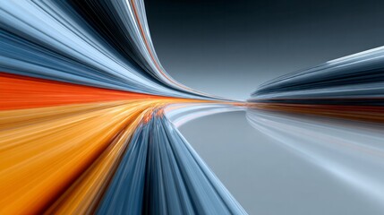 Abstract lines of orange and blue speed forward in a gradient.