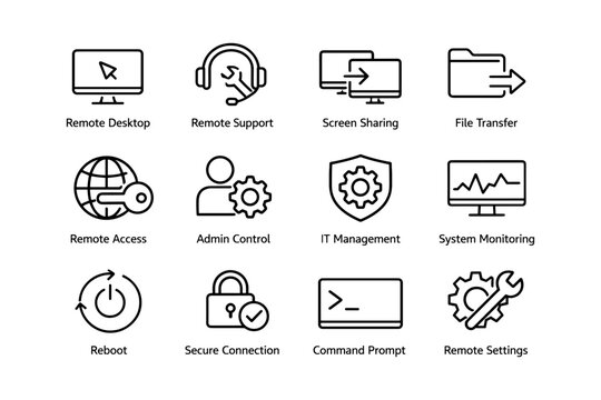 It management icons for remote support, screen sharing, and system monitoring