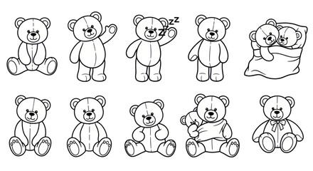 Cute Teddy Bear Collection - Hand Drawn Line Art Illustrations © lobes