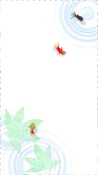 Watercolor Japanese Goldfish Pond Top View Seamless Loop Background,Swimming Kingyo with Water Ripples,vertical｜水彩　金魚　池　背景　ループ　和風　夏　動画素材　和 たて　縦動画　リール　social media,youtube