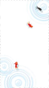 Watercolor Japanese Goldfish Pond Top View Seamless Loop Background,Swimming Kingyo with Water Ripples,vertical｜水彩　金魚　池　背景　ループ　和風　夏　動画素材　和 たて　縦動画　リール　social media,youtube