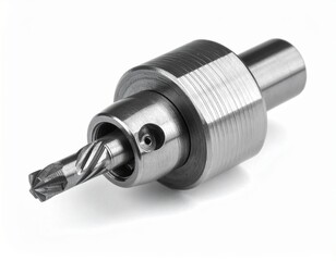 A minimalist overhead shot of a rustic wooden desk featuring a silver laptop, a ceramic coffee mug, and a green potted succulent on a white background