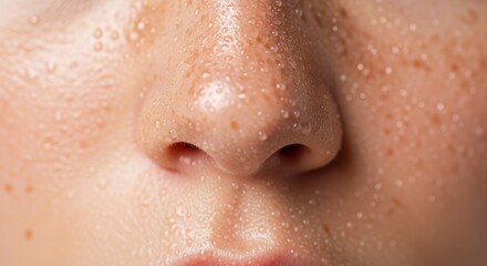 Fototapeta premium Extreme close up of human nose with visible pores and natural skin texture