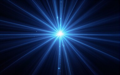 Obraz premium Radiant blue light bursts from center, dazzling rays piercing dark void in cosmic explosion.