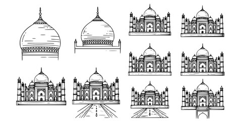 Fototapeta premium Line Art Depiction of the Taj Mahal's Domes and Symmetry 