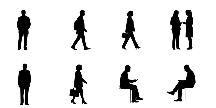 People silhouettes in elevation side view | Architecture people | silhouettes of people | 2D people | Section Elevation View | Architectural drawing people | characters 