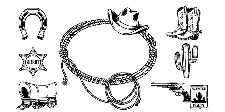 A large collection of old western design elements, embellishment, borders and divider lines.
