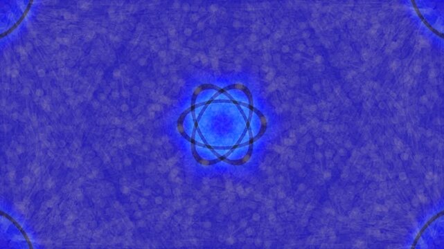 Futuristic blue atom symbol animation in digital science visualization