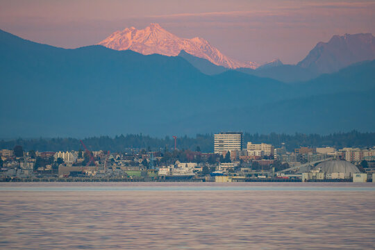 Detail of Everett Washington From Puget Sound at Sunset