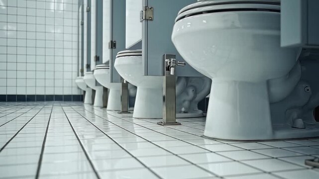 Clean modern school toilets in a public restroom facility