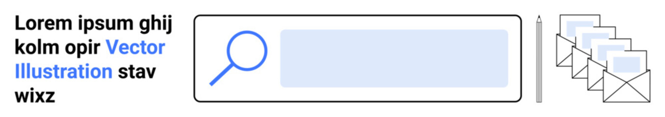 Online search, user interface, email notifications, web navigation, digital tools, communication. Search bar with magnifying glass, next to email icons. Online search and user interface concept