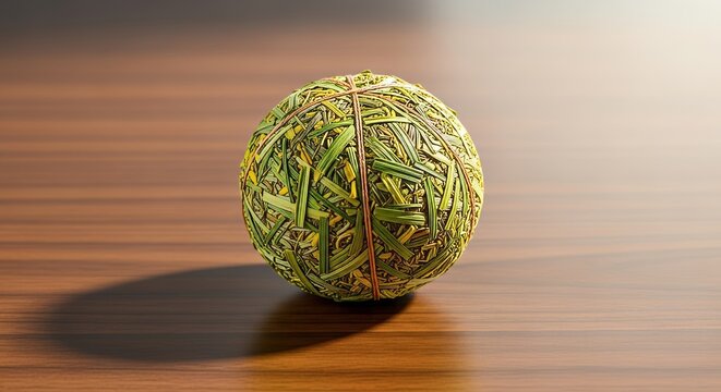 A soothing herbal compress ball infused with potent lemongrass, ready for a calming aromatherapy spa treatment on a wooden surface, eastern, routine</blockquote>, treatment
