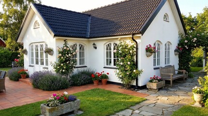A charming cottage with beautiful exterior and a lush garden